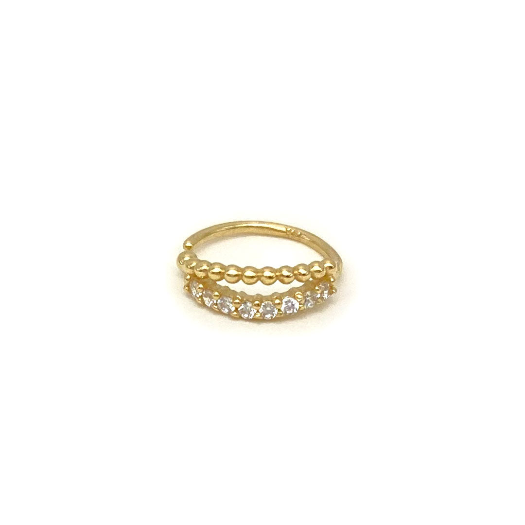 14k CZ Double Row Milgrain Nose Hoop